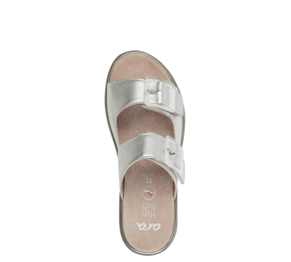Marbella: Slide Adjustable Slide Sandal - Silver 12 – ara Shoes