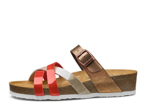 Beth 17272-09 Women's Coral, Bronze, and Camel Buckle Sandal