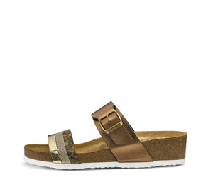 Bonnie: Cork Wedge Slide Sandal - Gold & Leo 06 (FINAL SALE)