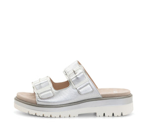 Marbella: Slide Adjustable Slide Sandal - Silver 12