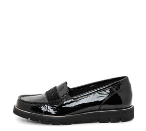 Daffodil Women's Rhinestone Keeper Wedge Loafer - Black 13