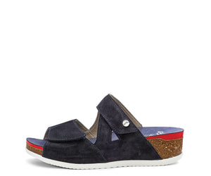 Napa: Adjustable Cork Wedge Slide Sandal - Navy 72 (FINAL SALE)