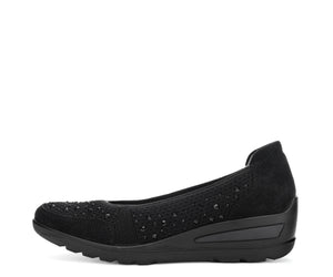 Zephyr: Slip-on Rhinestone Wedge Loafer - Black 01