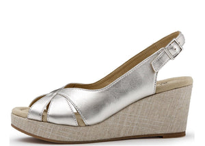 Rosario 18707-77 Women's White-Gold Metallic Adjustable Fit Wedge Sandal