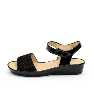 Catalina 28001-10 Side View Women's Black Suede and Patent Adjustable Strap Sandal