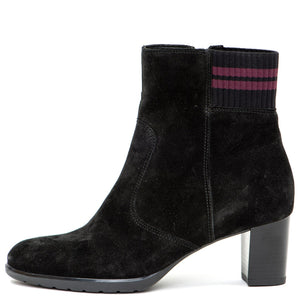 Olesia 13407-75 Side View Women's Black Suede with Striped Knit Heeled Ankle Boot